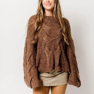 Olivaceous Chunky Brown Cable Knit Sweater